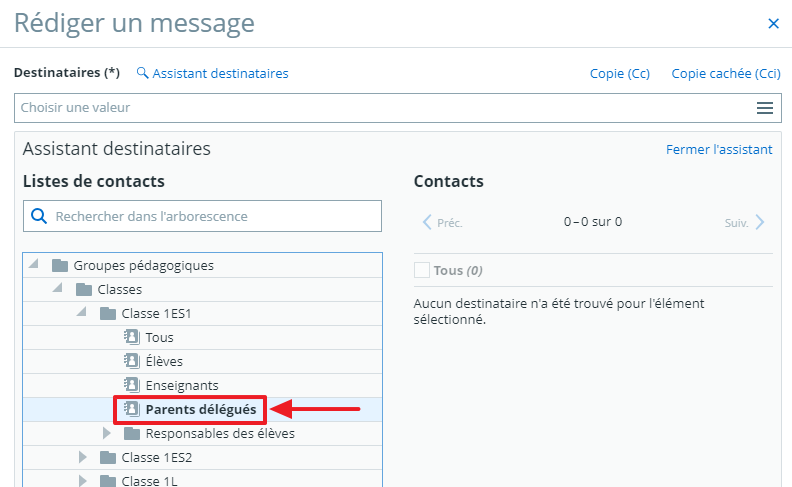 Parents délégués dans l'assistant destinataire 2